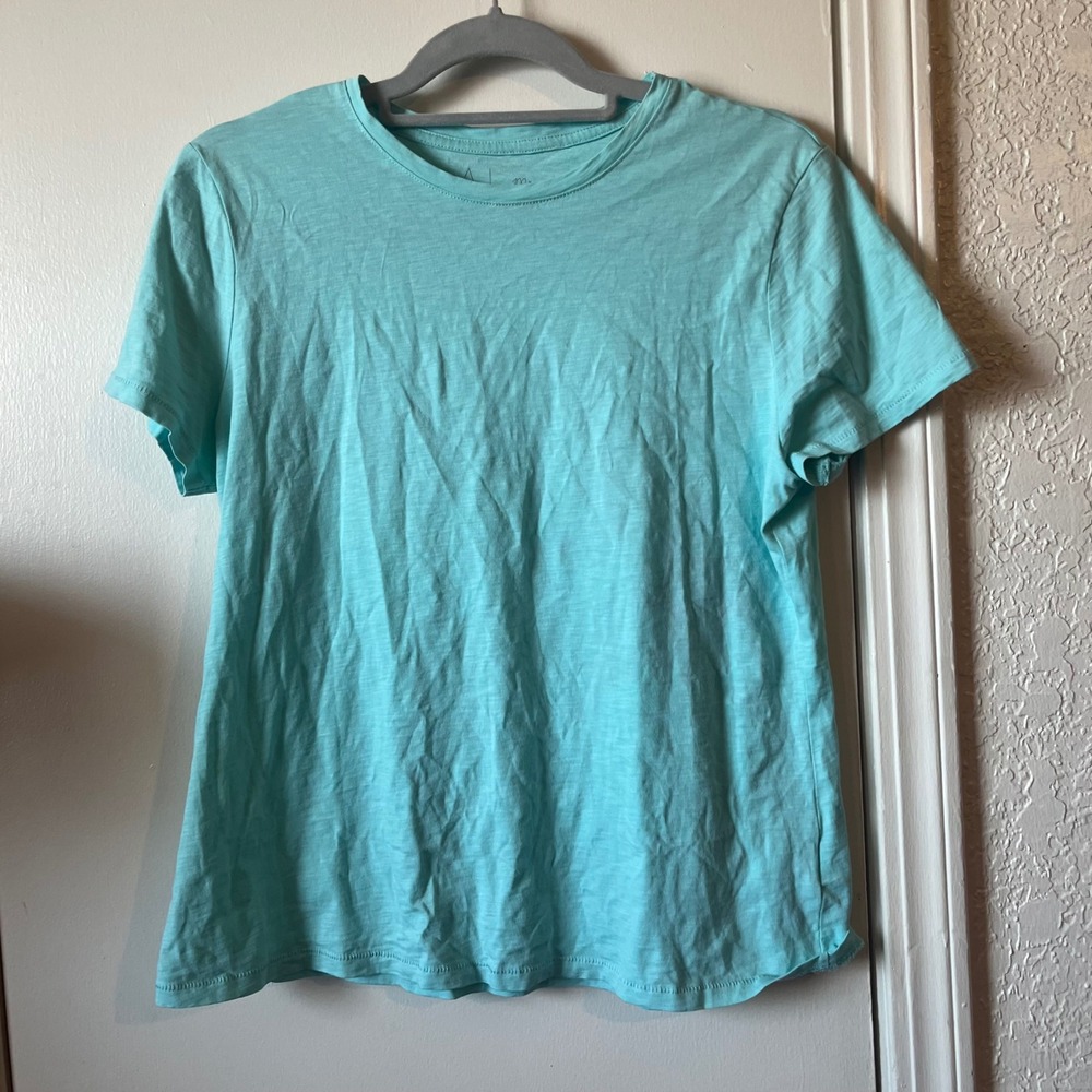 Joie Women Pima Cotton Short Sleeve Slub Tee Turquoise Blue Size Large